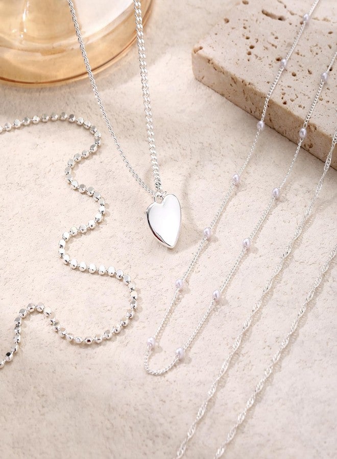 VIROMY Silver Necklace for Women 14k Gold Chain Necklaces Dainty Layered Necklaces Simple Stackable Neckalce Heart Pendant Necklaces Pearl Bead Chain Gold Choker Jewelry for Women - Image 5
